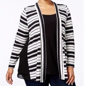 (1) Layered Look Cardigan Sweater NY Collection 2X Casual Chic Set Striped‎ Plus